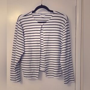 POSH White With Blue Stripes Cotton Single Button Cardigan Size XL